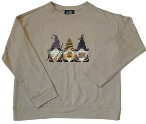 Feeling Festive Halloween 3 Gnomes Witches Halloween Tan Sweatshirt Women Siz M
